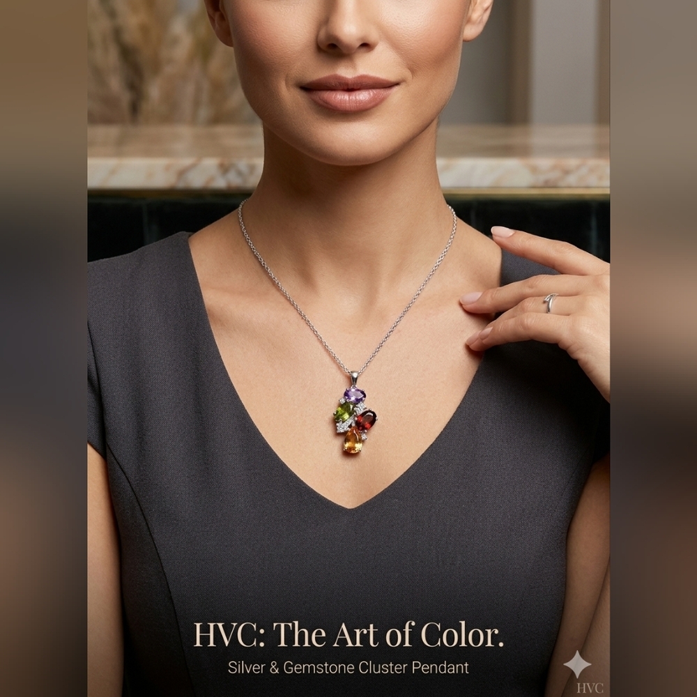 Multicolor Gemstone Pendant Necklace - Sterling Silver